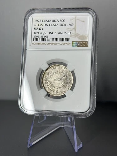 1923/1893 Costa Rica Silver 50 Centimos Counter-Stamped NGC MS63 Top Pop 2/0