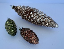 Lot of 3 Silver Mercury Glass Pinecone Christmas Ornaments 1 Large 2 Small