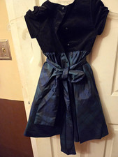 Chaps Girls Fit & Flare Velvet Plaid Bow Dress, Black/Blue, Size 4