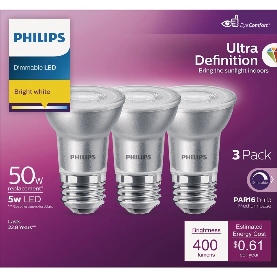 Philips 3pk 50w Par16bw Led Bulb 570762 Philips 570762 046677576066 - Image 2 of 4