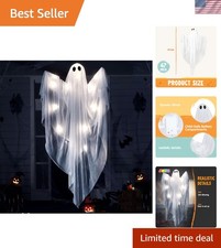 Halloween Hanging Light up Ghost, 47" White Ghosts with Cold White LED Light ...