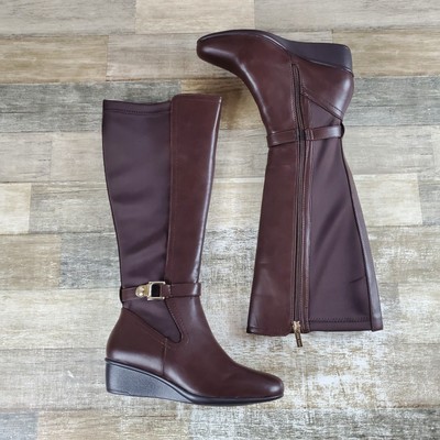 Anne Klein Womens Myah Knee-High Boots Sz 7.5 Brown Wedge