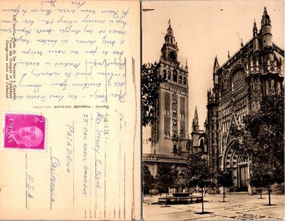 Seville Cathedral La Giralda Vintage Postcard Sent Postmarked Spain 2 Pesetas