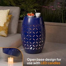 Side Table Patio End Table Anti-Rust Metal Round Drum Stool Iron for In/Outdoor