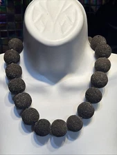Black Lava Rock 1" Large Round Bead 21 " Necklace G/T  Toggle Closure CHUNKY