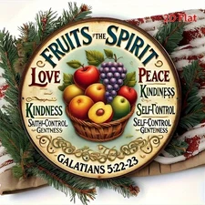 Round Vintage Fruits of the Spirit Galatians Tin Metal Signs Home Décor 8x8 
