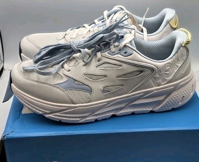 Hoka One U Clifton L Suede White Baby Blue Running Shoes Men's 13
