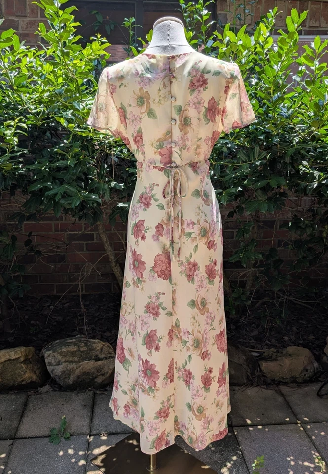 Vintage 90s Womens Floral Maxi Dress Romantic Country Spring Garden Cottagecore - Image 4 of 4