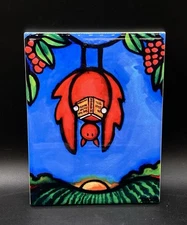 Signed Tile By Noelle Dass Bat Reading Hemingway If the Sun Also Rises Ceramic