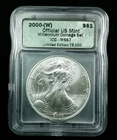 2000 (W) $1 American Silver Eagle ICG MS67 Millennium Coinage Set 75K #6443