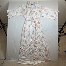 Vintage 1970s Floral Ruffle Wrap Robe Pink Poppy Bell Sleeve Duster L