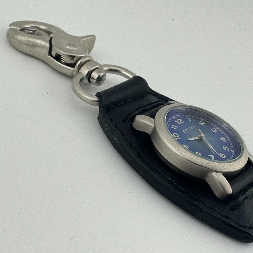 Reloj Bolsillo Fossil Mujer Plateado Azul Snap-on Cuarzo Japón Analógico Batería Nueva Foto 3 de 4