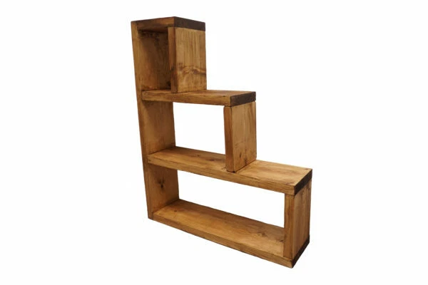 Wooden Shelving Unit Storage 3 Tier Reclaimed Timber Style Solid Wood Furniture - Image 2 of 4