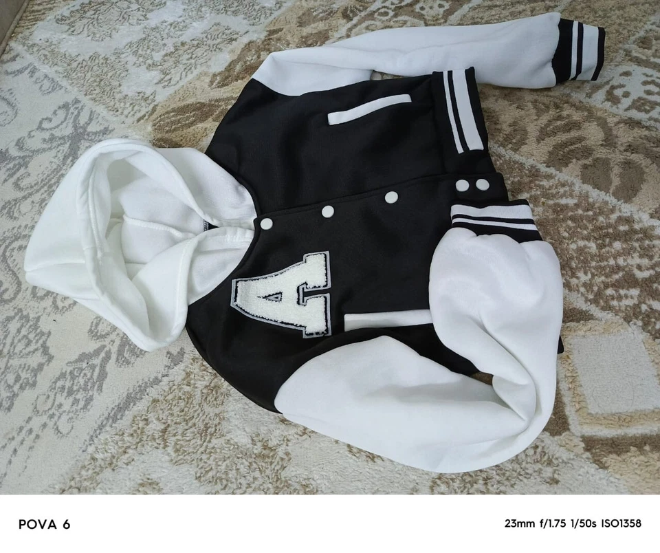 Women's Jackets Letter Patched Striped Trim Drop Shoulder Crop Bomber Fashion - Image 4 of 4