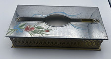 VTG tissue box holder cover hand painted Toleware metal 1950s MCM