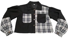 NWOT SHEIN SzS Crop Flannel Brushed Corduroy Button Front LS Shirt Jacket Pkts