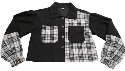 NWOT SHEIN SzS Crop Flannel Brushed Corduroy Button Front LS Shirt Jacket Pkts