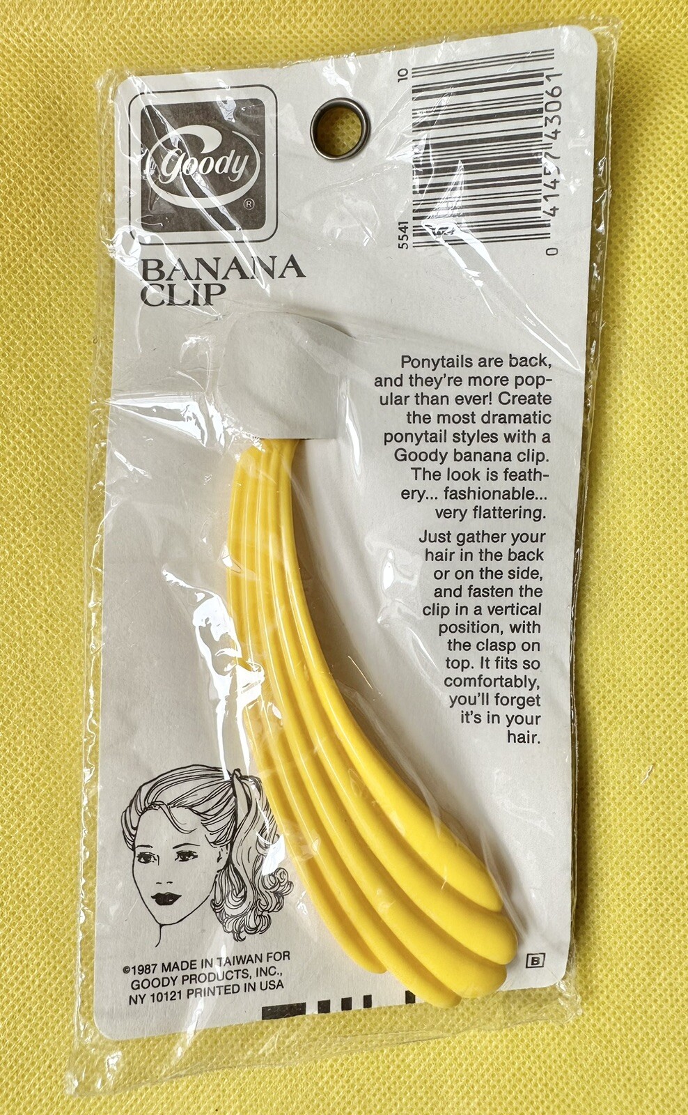 Vintage New 1987 Goody Yellow Banana Hair Clip 5541 … Gem