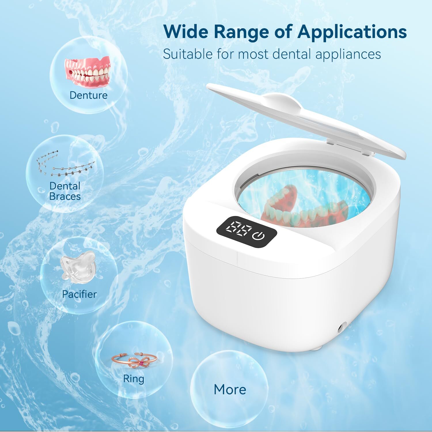 Dental Ultrasonic Retainer Cleaner Machine - 43kHz Ultrasonic Pod for Denture