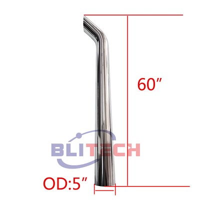 Chrome stack pipe 5'' x 60'' OD Bull Horn Truck Exhaust Pipe