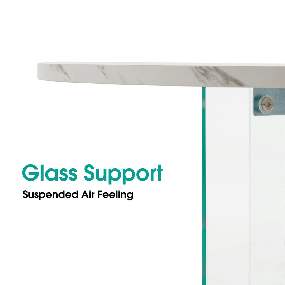 Mesa de centro redonda Ivinta con patas de vidrio en forma de X, mesa central superior de mármol Foto 4 de 4