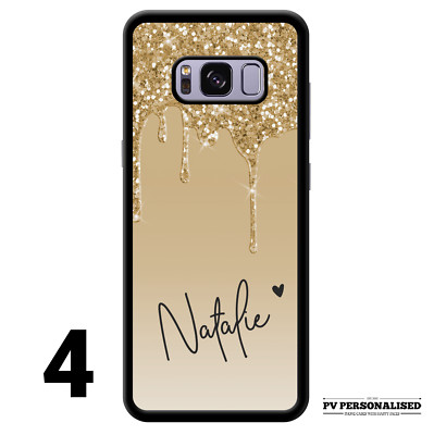 Personalisierte Handy Hülle Name Glitzer Kunststoff Cover für Samsung S8 S9 Plus