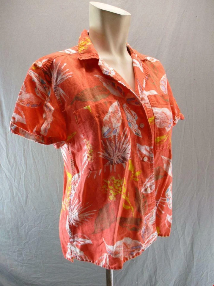 Camisa abotonada Gap talla XS coral manga corta algodón lino campamento 6Y954 Foto 3 de 4