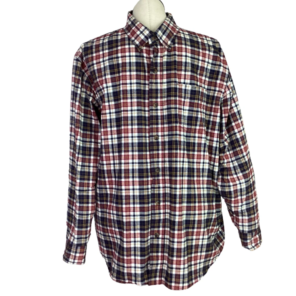 Blue Mountain Shirt Men XL blue Red Plaid Button Down Cotton Oxford Long Sleeve