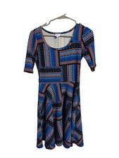 Lularoe Dress Small Fit Flare Flowy Stretch Scoop Neck Short Sleeves