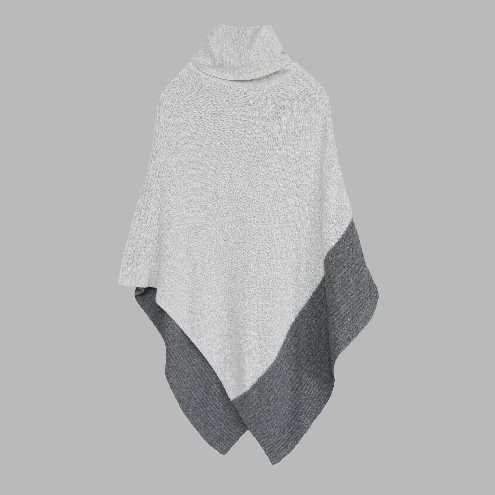 Mint Velvet Grey Cotton Blend Knitted Asymmetric Roll Neck Poncho | One Size