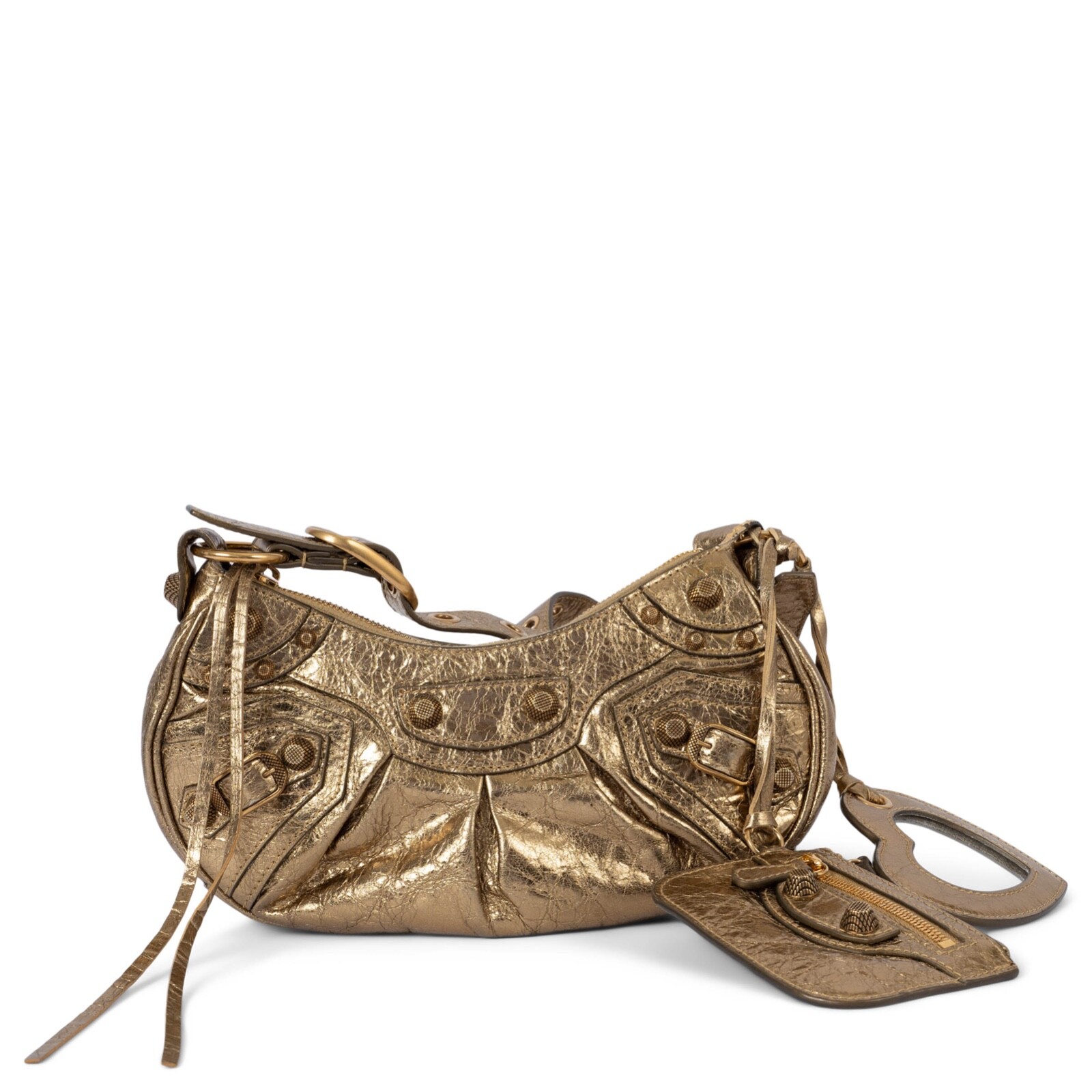 70099 auth BALENCIAGA metallic gold Arena leather LE CAGOLE XS Shoulder Bag