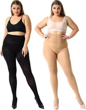 MANZI Women's 2 Pairs Control Top Pantyhose 3X-Large, Opaque:black+suntan 