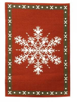 MELODY JANE Puppenhaus große Schneeflocke Weihnachten Teppich Miniatur rot Bodenbelag Zubehör 1:12