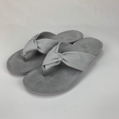 Abeo Womens Oska Thong Sandals Gray Leather Slip On Flip Flops