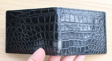Real Alli Crocodile Wallet SKIN Leather Bifold Men's Black Handmade #M16