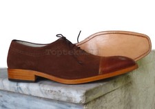 Handmade Men's Leather Oxfords Brown Fashion Suede Formal Casual Dress Shoes-307