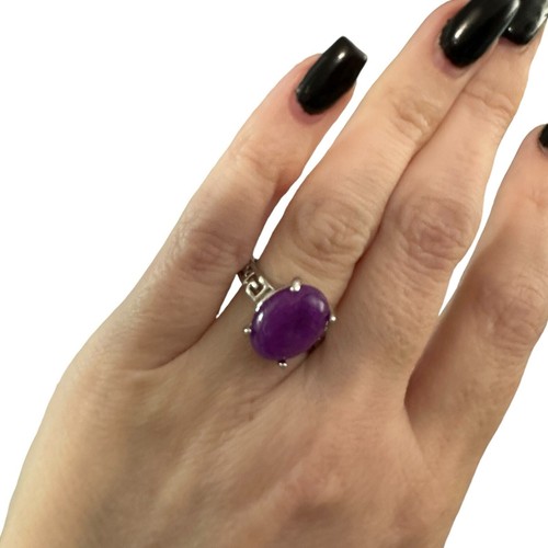 Anillo Amatista Púrpura Chapado en Plata de Ley Banda Ornada Talla 7.5 Nuevo - Imagen 2 de 5