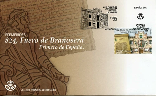 España Arquitectura Estampillas 2020 FDC Fuero Town Charter Branosera 824 Juego de 1 V