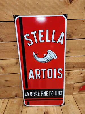 Vintage Original Stella Artois Beer Porcelain Sign 30'' Excellent Condition 9+