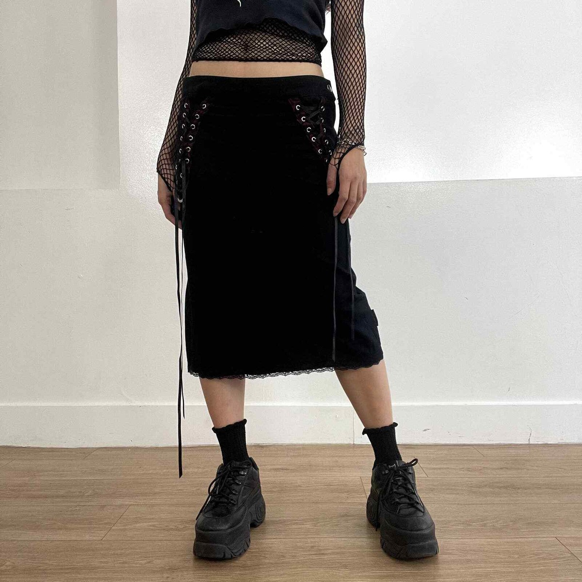 Tripp NYC Goth Lace Up Midi Skirt Woman Size S Vintage
