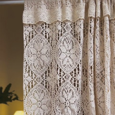 Crochet Half Curtain Hollow Floral Tassels Window Door Panel Drape Vintage Style
