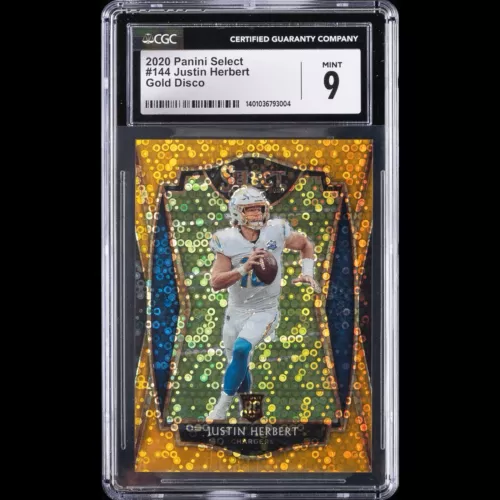 2020 Panini Justin Herbert Select Gold Rookie Disco Premier Level /10 #144 CGC 9