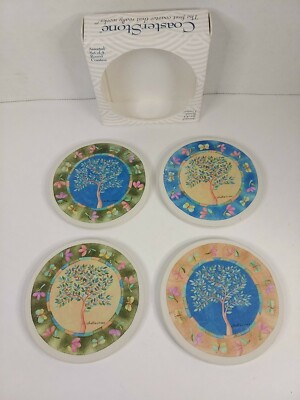 Vintage CoasterStone ''Absorbent'' Stone Coasters, Set Of 4, 1 Broken Tree of Life