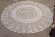 Mantel Encaje Navidad Blanco Muñeco de Nieve Diseño 70" Redondo
