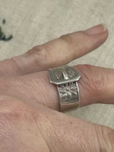 Anello fascia fibbia cintura argento sterling CPS VINTAGE anni 70 misura M 925 - Foto 8 di 13