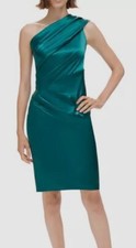 Eliza J Women's Green One Shoulder Satin Sleeveless Sheath Dress Size 4