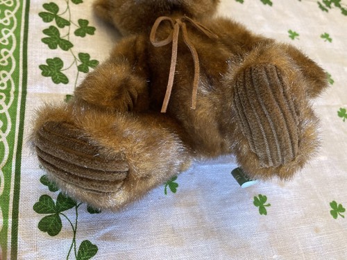 First & Main Minky Brown Teddy Bear Leather Bow Corduroy Feet Paws Plush VTG - Picture 6 of 15