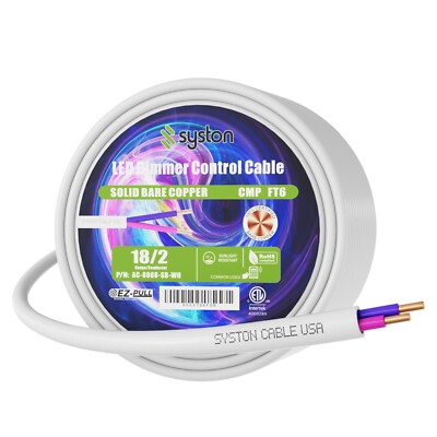 Syston 18/2 LED Lighting Dimmer Dimming Luminaire Control Wire Cable 50ft-250ft