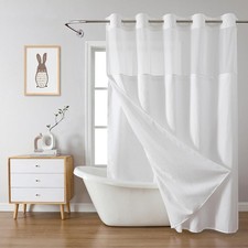 White No Hook Waffle Weave Shower Curtain with snap-in Liner Replacement,71Wx74H