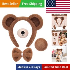4 PCS Bear Costume Accessories Set Bear Ears Headband and Tail Bear Nose Bowtie